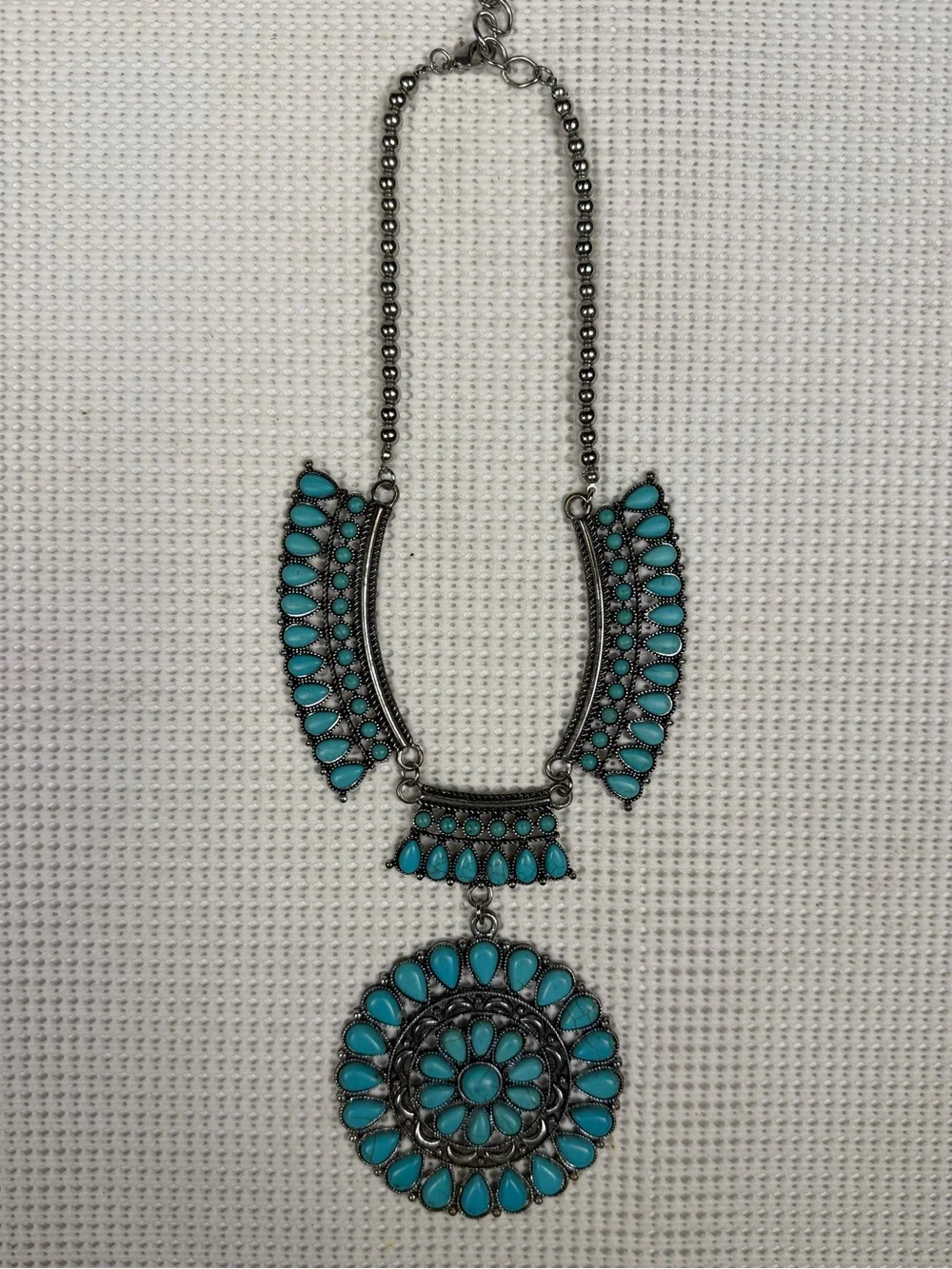 Faux Turquoise Teardrop Bold Statement Necklace - Aztec, Native American,
